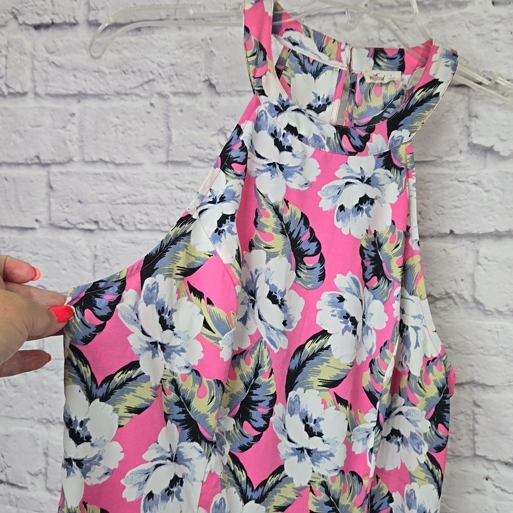 Hollister Skater Dress Pink Floral Sundress Sleeveless Halter Chiffon Fit Flare - Picture 9 of 13